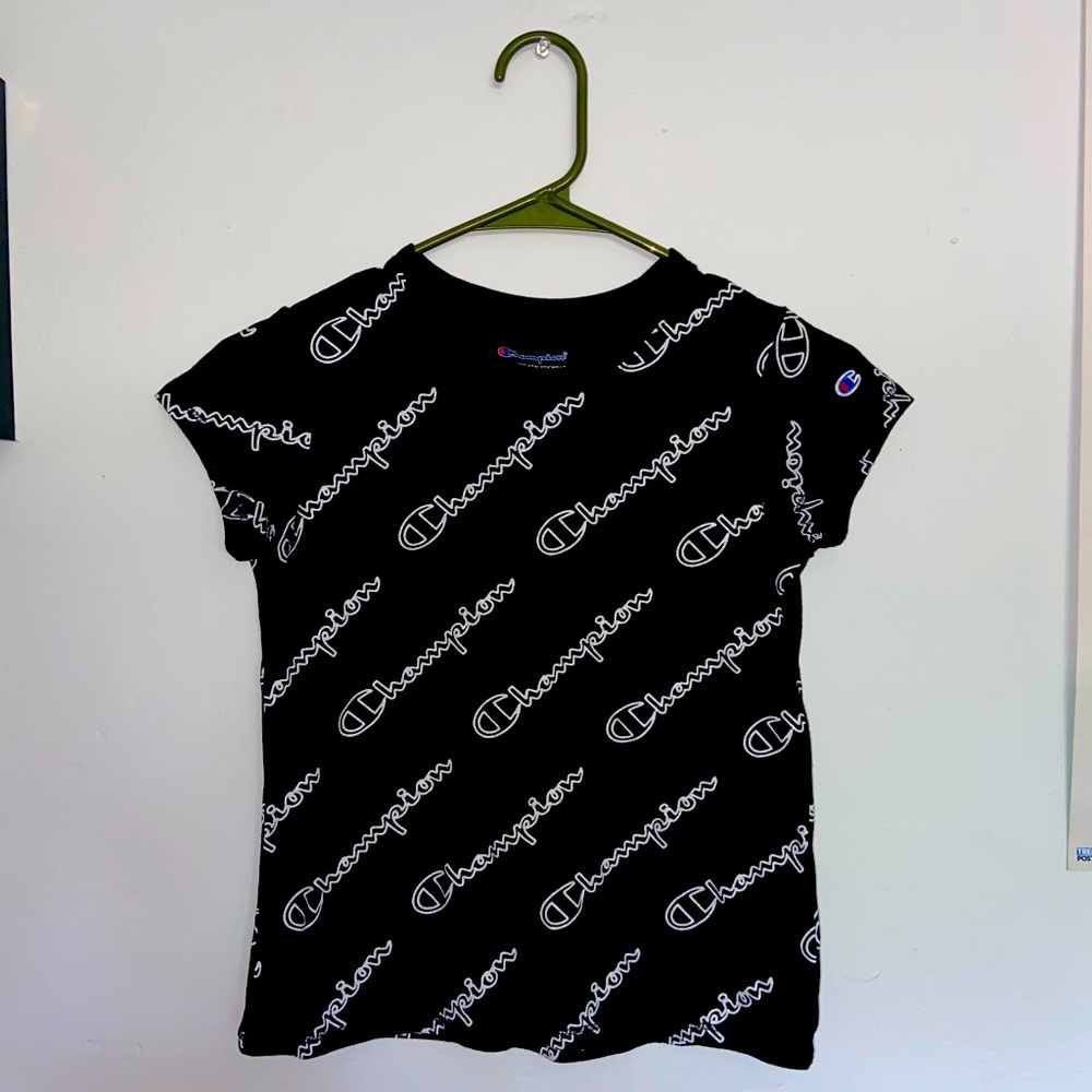 Champion Girl's Logo T-Shirt (size: medium (girls) • black/white)